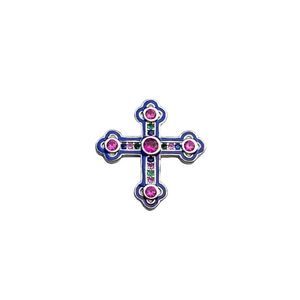 925 Sterling Silver Edwardian Multi-Color Round Crystal Cross Charm